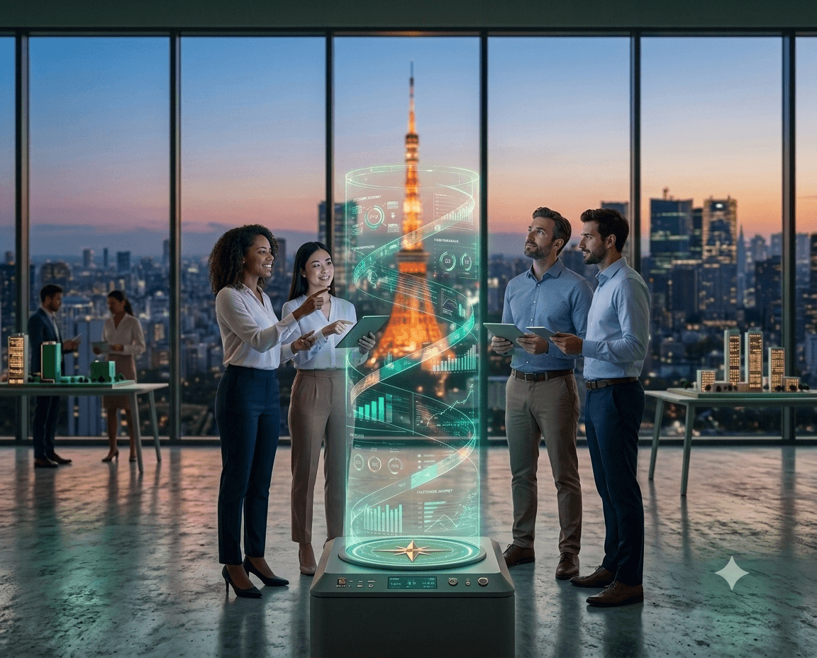 Technology team collaborating in a modern office