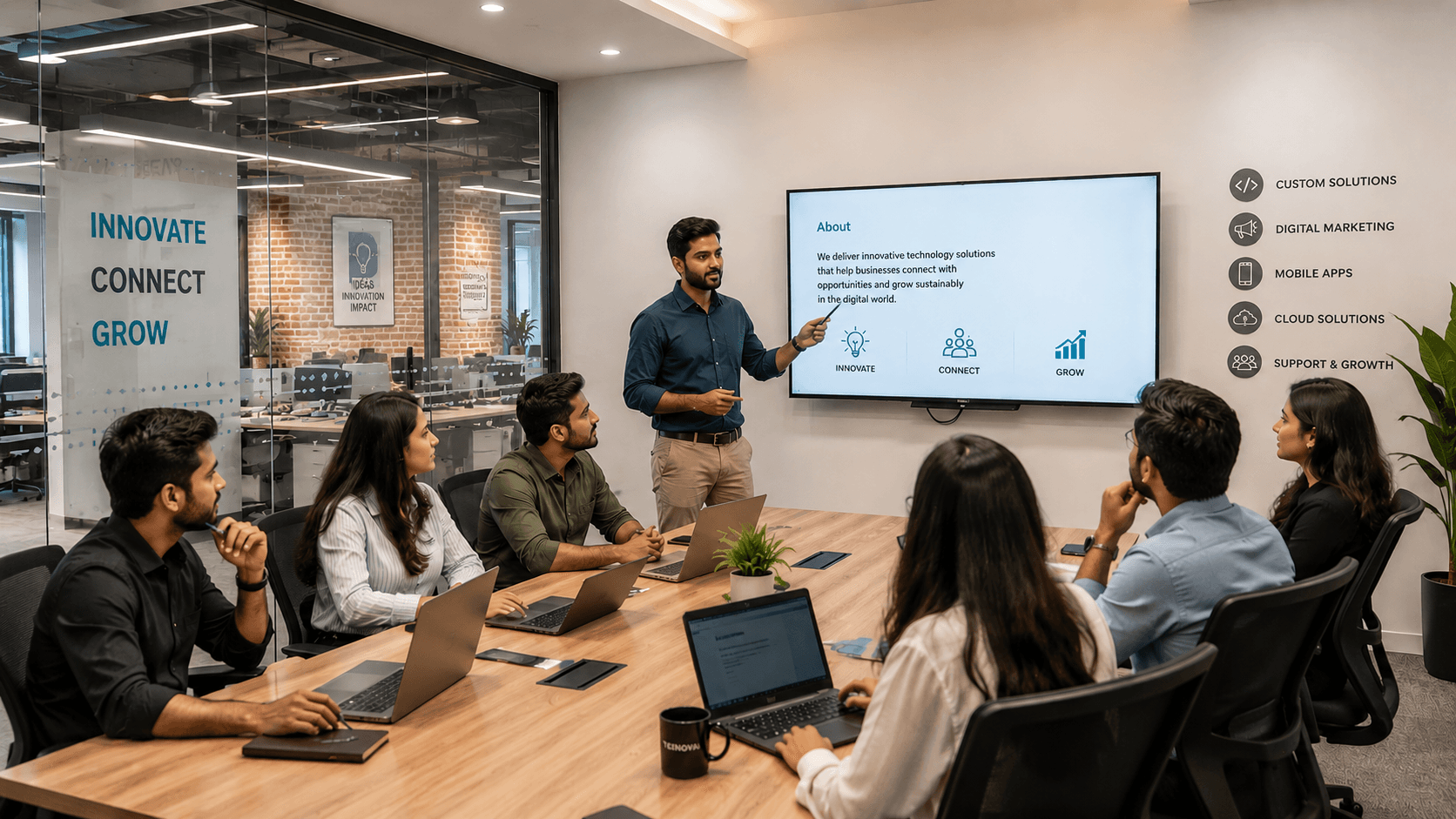 Modern workspace with professionals planning strategy